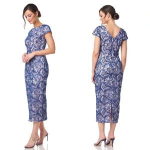 Nwt JS Collections, Lena Cap Sleeve Tea Length Dress, 8